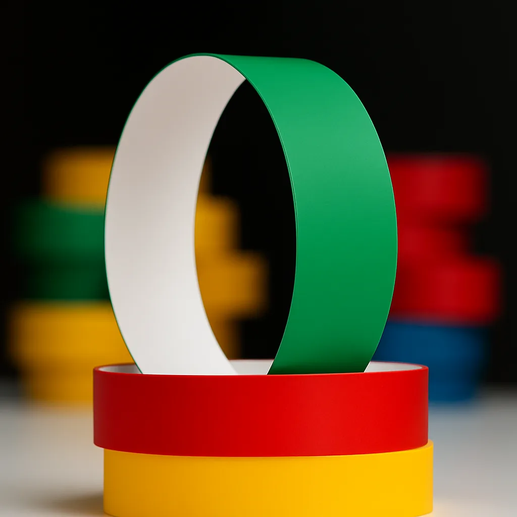 Pulseira colorida de BOPP que a idband fabrica como alternativa à pulseira Tyvek